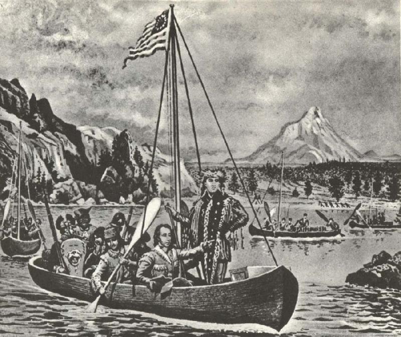 unknow artist Lewis and Clark in an cannon pa Columbia river anti closed of their fard vasterut tvars over America 1895